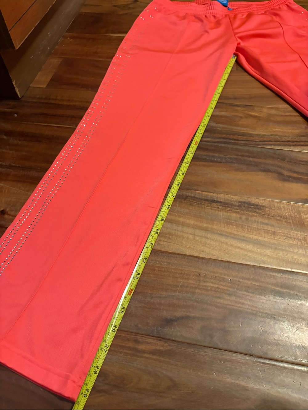 Vintage Adidas Neon Coral Rhinestone Track Pants Y2K Wide Leg Joggers M (0804) - Picture 3 of 10